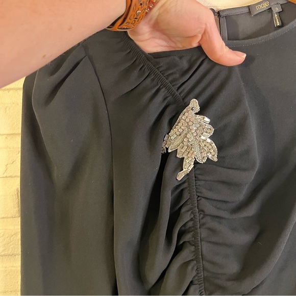 Maje Black Rosami Long Sleeve Jewel Embellished Mini Dress, Women’s Size Large - Picture 6 of 16